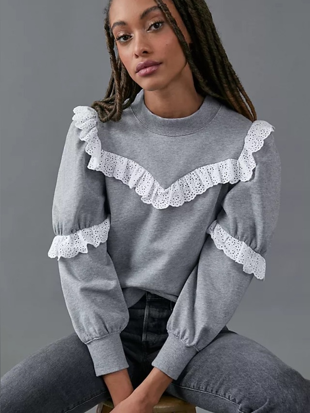 Othilia Corsica Ruffled Eyelet Sweatshirt